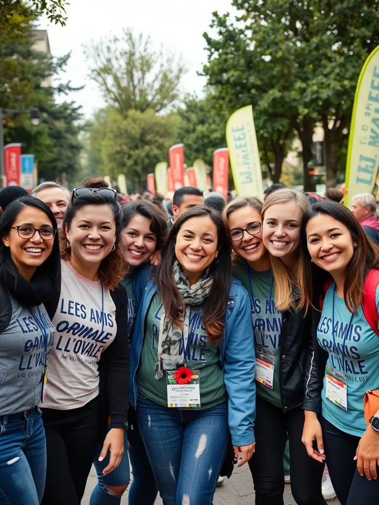 A photo of LES AMIS DE L'OVALE members celebrating a successful community initiative, highlighting the positive impact of their work and the camaraderie among volunteers.