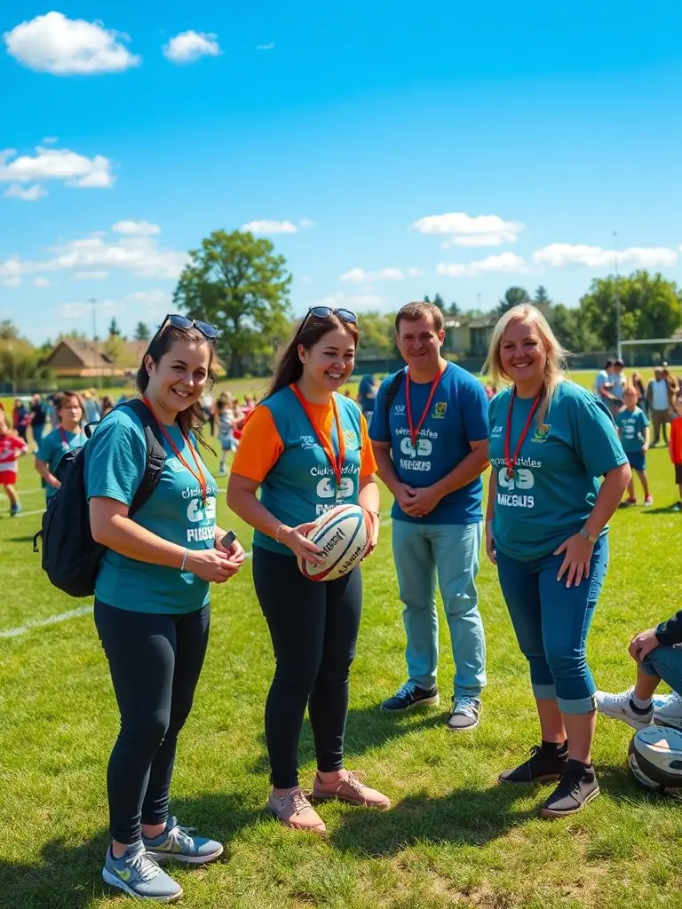 A picture of volunteers assisting with a rugby event, showcasing the community involvement and support that makes our programs possible.