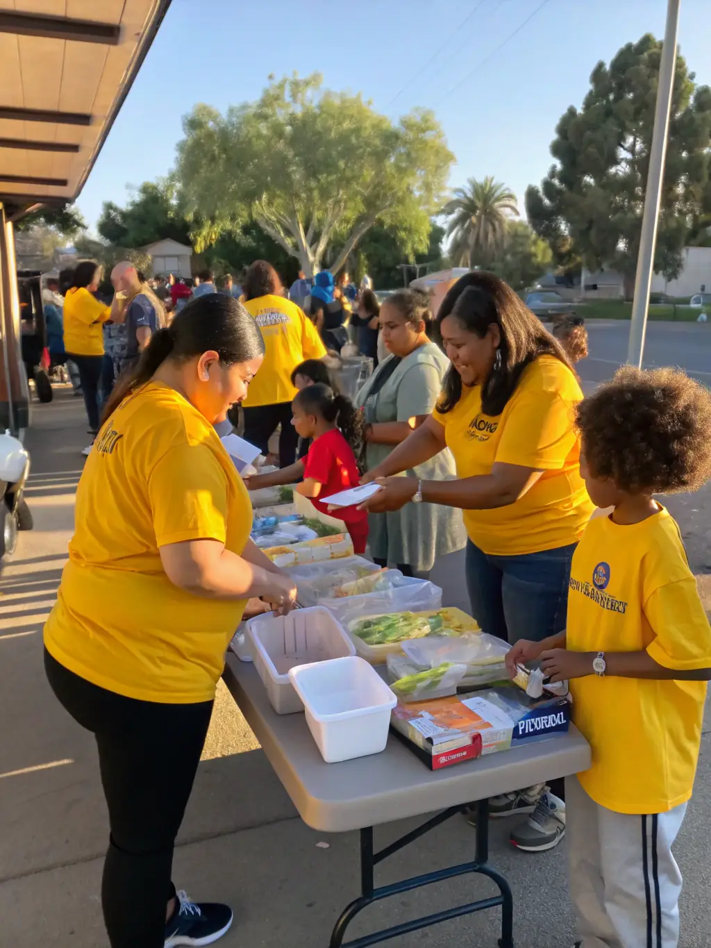 Volunteers assisting with a community rugby event, handing out refreshments and providing support to participants, showcasing the organization's commitment to community engagement.